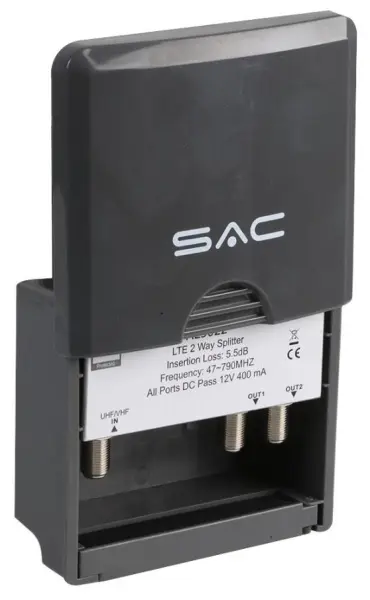 SAC 2-weg LTE Masthead/Buitenshuis Splitter met DC Doorvoer