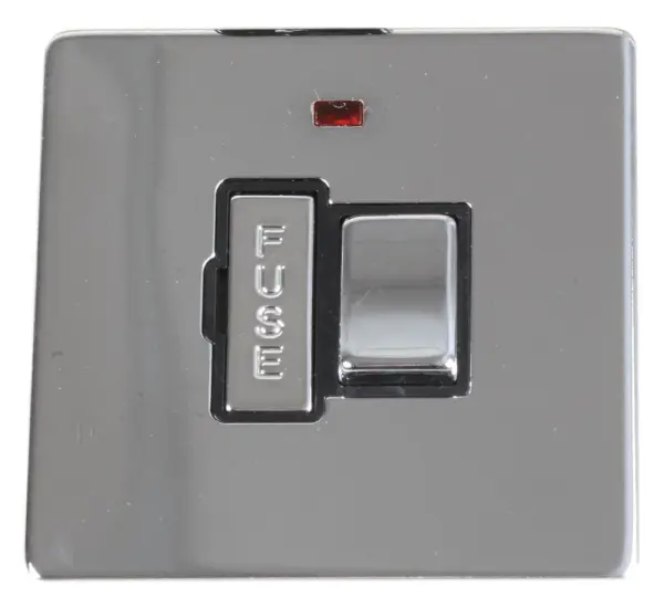 PRO ELEC Schalter-Neonschalter mit Sicherung, schraubenlos, 13A, poliertes Crom