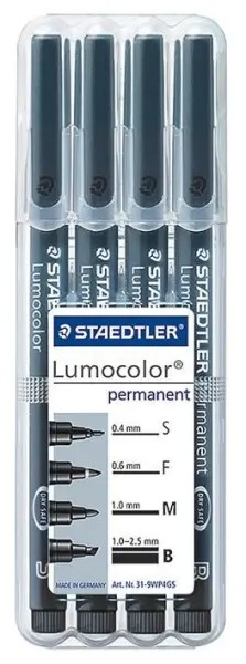 STAEDTLER Lumocolor Permanente Markerset, 4 Verschillende Tipgroottes, Zwart