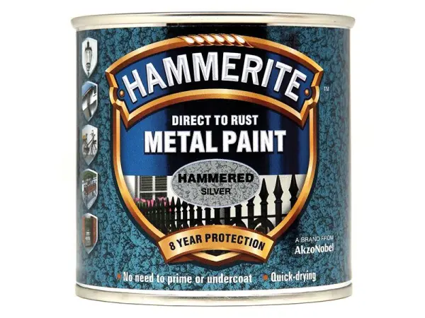 Hammerite Direct To Roest Hamerslag Metaalverf, Zilver, 250ml