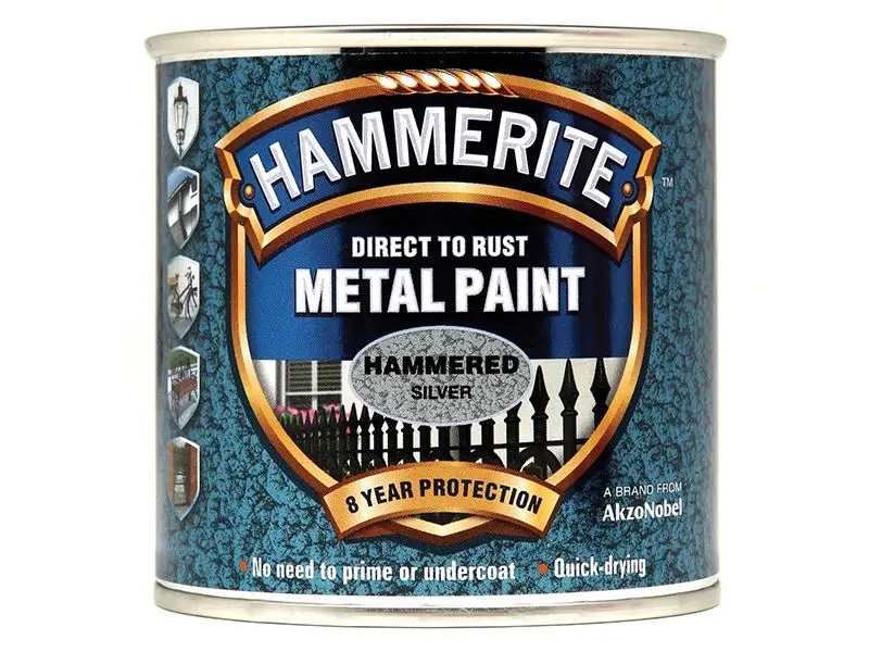 Hammerite - Peinture Métal Effet Martelé Directe sur Rouille, Argenté, 250ml
