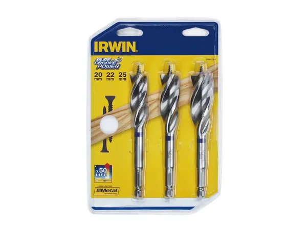 IRWIN Blue Groove Wood Power Bit Set, 3-Piece, Bi-Metal