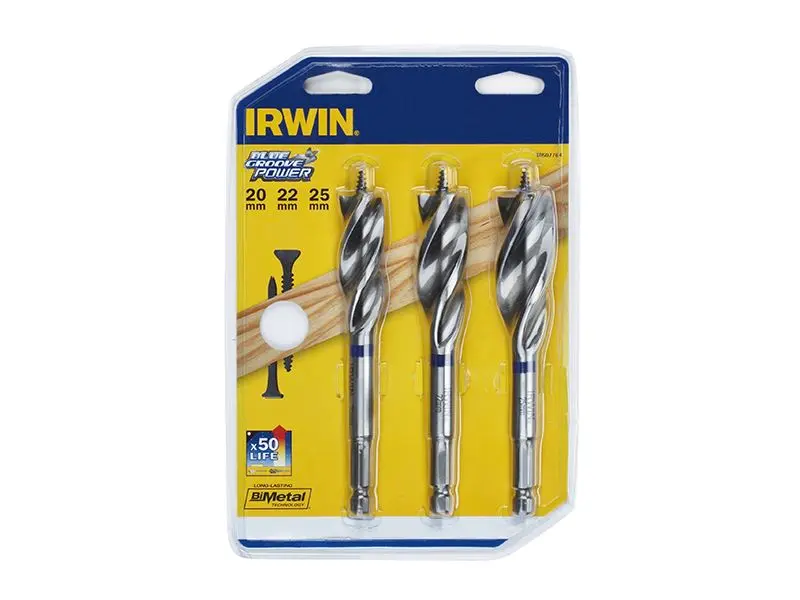 IRWIN Blue Groove Jeu de mèches pour bois, 3 pièces, bimétal