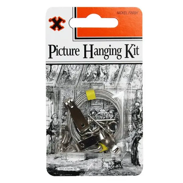 X Picture Hanging Kit, Nickel Plated, 4 Hooks & 3m Wire