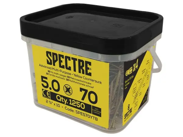 ForgeFix Spectre™ PZ Compatible Wood Screw, CSK, ZYP - 5.0 x 70mm Mega Tub 1250