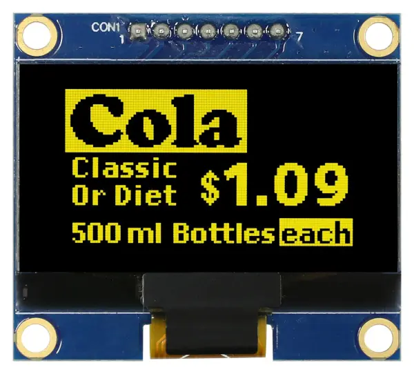 MIDAS DISPLAYS OLED Graphic Display Module, SPI, Passive Matrix - Yellow Black 128 x 64