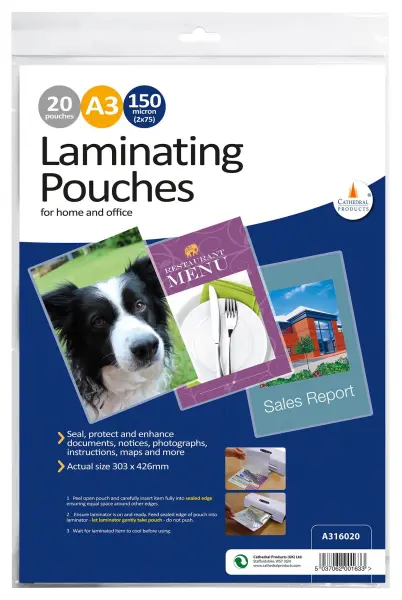 Cathedral A3 Laminating Pouches 150 Micron, 20 Pack