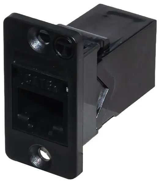 Cat6A Female to Female UTP Keystone Coupler, Rear 90° Outlet - Black