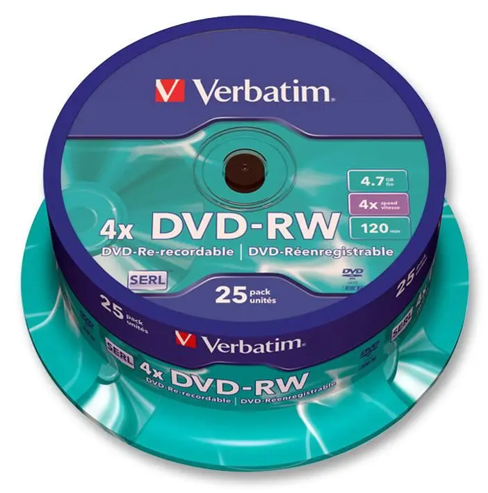 VERBATIM DVD-RW 4x Velocità, Dischi Vuoti Grigio Opaco, Confezione da 25