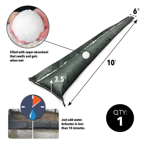 Quick Dam QD610-1 Water-Activated Flood Barrier, 3m/10ft (Single)