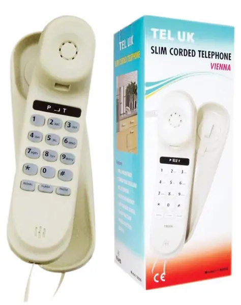 TEL UK Vienna Slim Corded Telephone, White