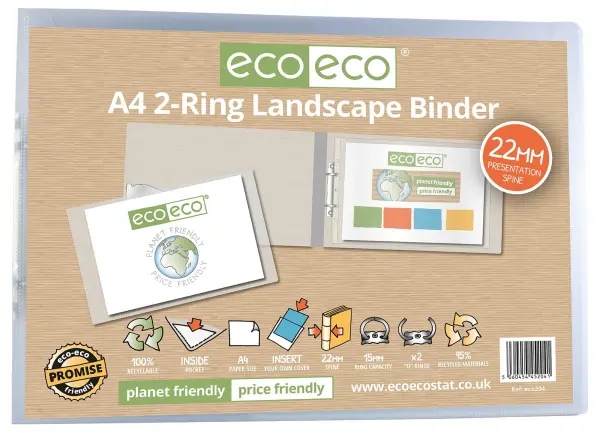 ECO-ECO A4 2 Ring Landscape Binder - Clear