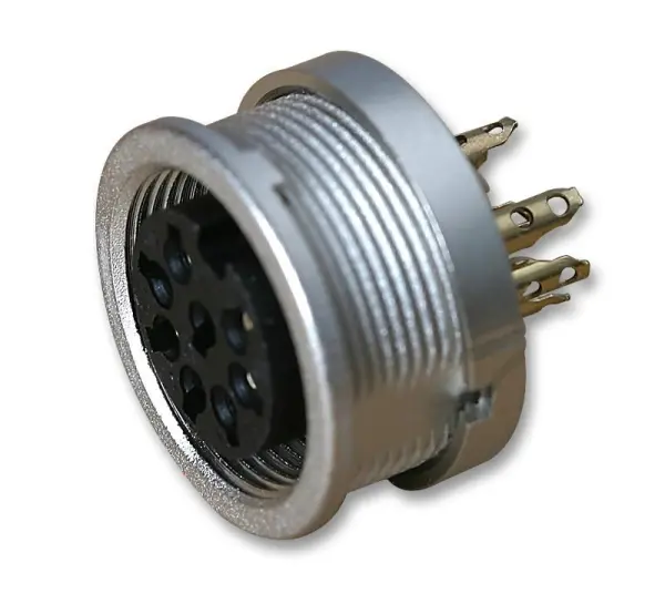 LUMBERG 8-polová DIN panelová zásuvka, přední montáž, stříbrná