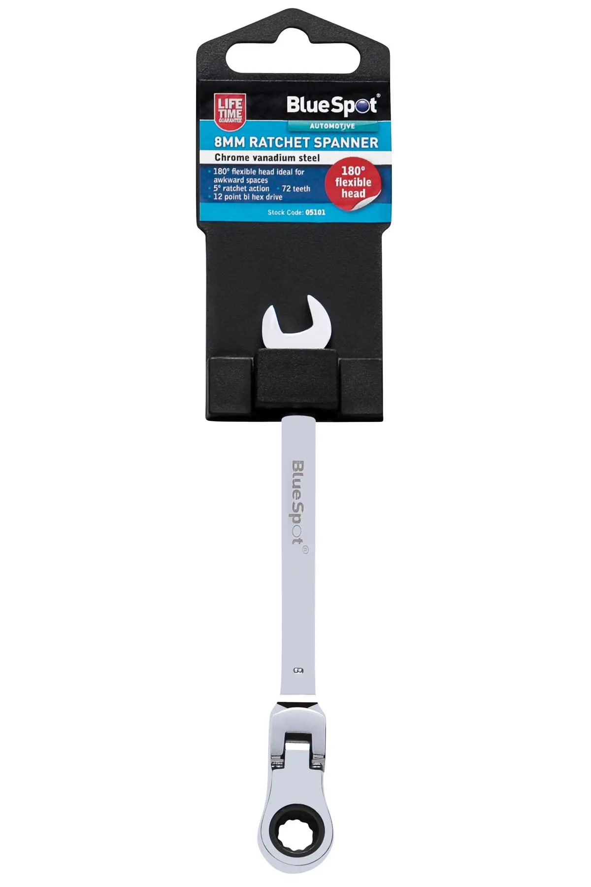 Blue Spot Tools Kunci Tuas Fleksibel 8mm dengan Kepala Ratchet 180°