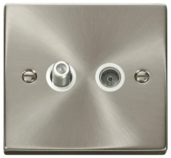 Deco 2 Gang Satellite & Coaxial Socket, Satin Chrome, 88x88mm