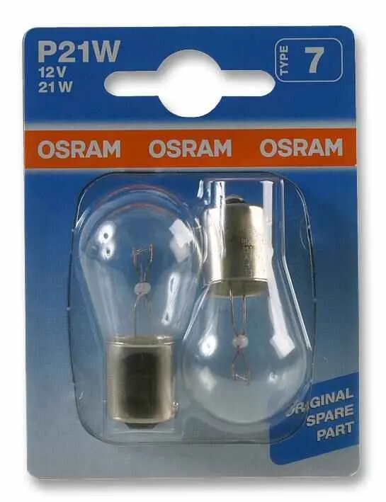 OSRAM נורת רכב 12V 21W P21W BA15s לאור צד ופנס אחורי, 2 חבילה