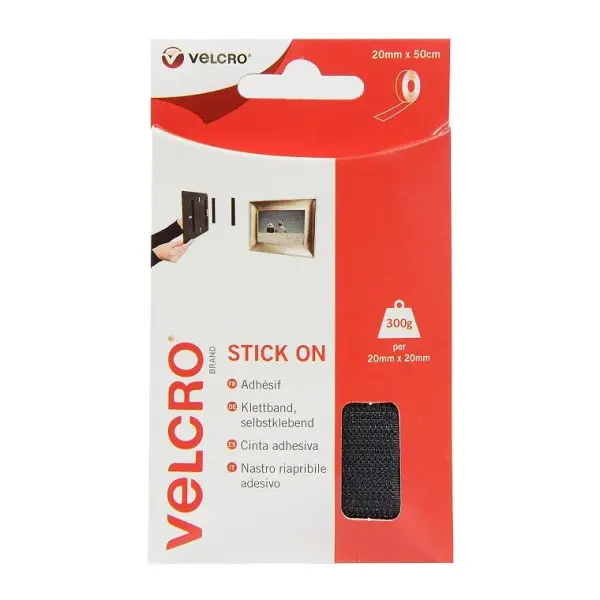 Velcro Stick On Black Tape, 20mm x 50cm