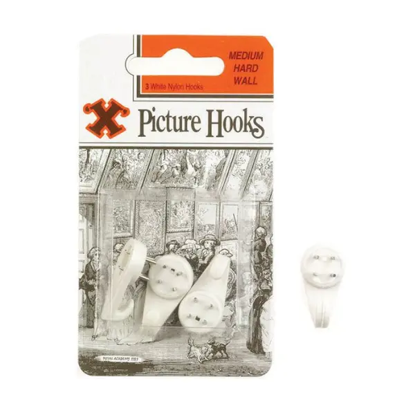 X Hard Wall Hooks Medium White Nylon 3-Pack