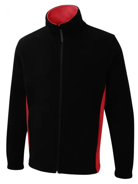 Uneek Unisex Two-Tone Full Zip Fleece Jacket, Black/Red, Size S