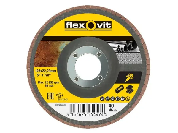 Disco de Lixa Flexovit 125mm Granulação 40 para Esmerilhador Angular