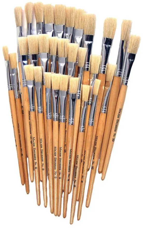 MAJOR BRUSHES Hog Bristle Paint Brush, Short Handle, 30-Pack