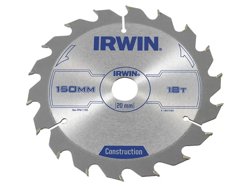IRWIN Construction Circular Saw Blade, 150mm, 18T ATB, Tungsten Carbide