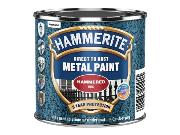 Hammerite Direct to Rust Paint - Red, Hammered Finish, 250ml