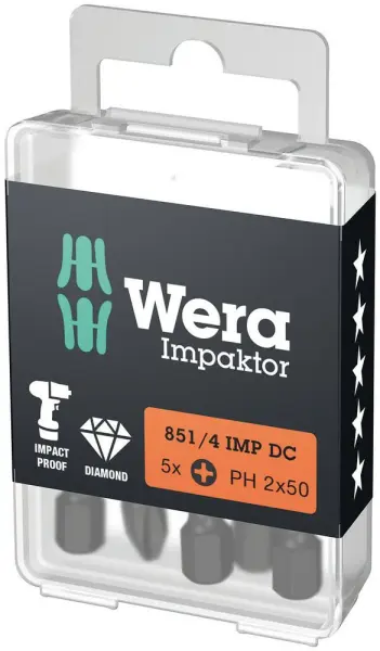 Wera IMP DC PH DIY Impaktor Bits PH 3 x 50mm, Confezione da 5