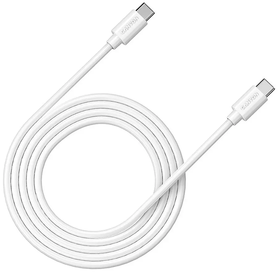 CANYON - Kabel USB-C Lelaki ke USB-C Lelaki untuk Caj & Senggara, 2m Putih
