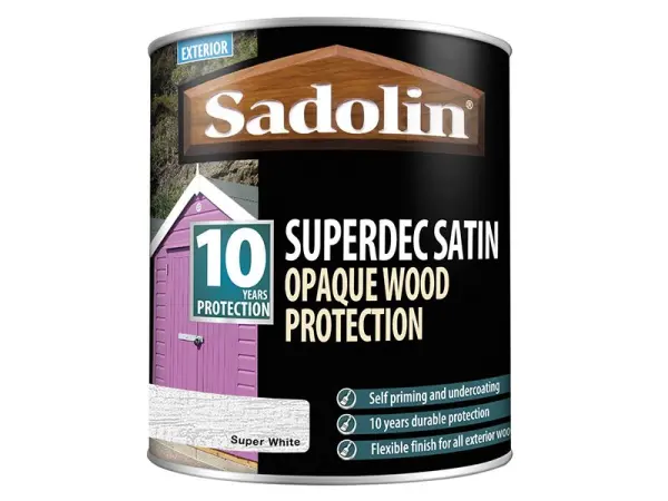 Sadolin Superdec Opaque Wood Protection, Super White Satin, 1 Litre