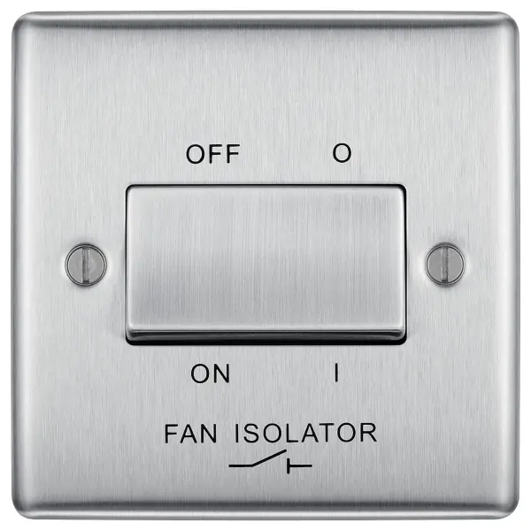 British General Nexus Metal Fan Isolator Plate Switch, 1 Gang, 10AX, Brushed