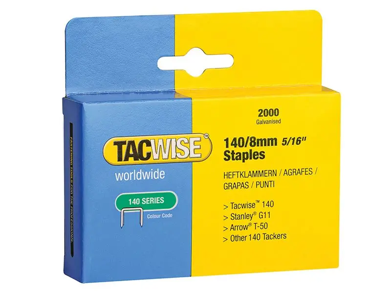 Tacwise 140 Heavy-Duty Staples 8mm, Type T50 G, Pack of 2000