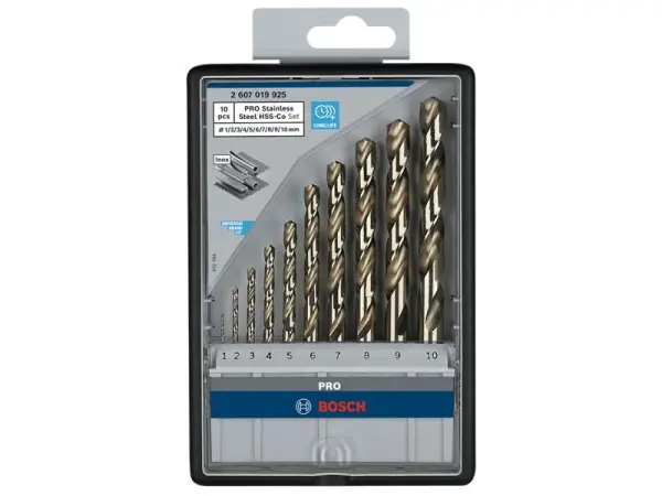 Bosch PRO HSS-Co Twist Drill Bit Set, 10-Piece, Stainless Steel