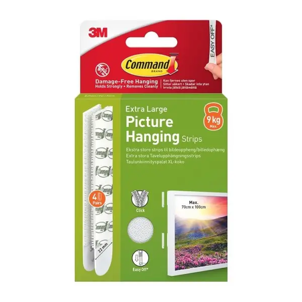 Command™ X-Large Picture Hanging Strips White 9kg, 4 Pack