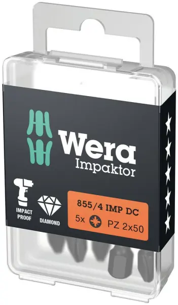 Wera 855/4 IMP DC PZ DIY Impaktor-Bits, PZ 3 x 50 mm, 5-teilig - 05057662001
