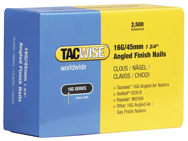 Tacwise 16G Galvanised Angled Finish Nails 38mm (Pack of 2500)