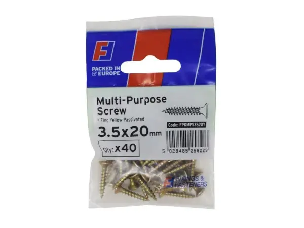 ForgeFix Multi-Purpose Pozi Screws 3.5x20mm, Zinc Yellow, Pack of 40