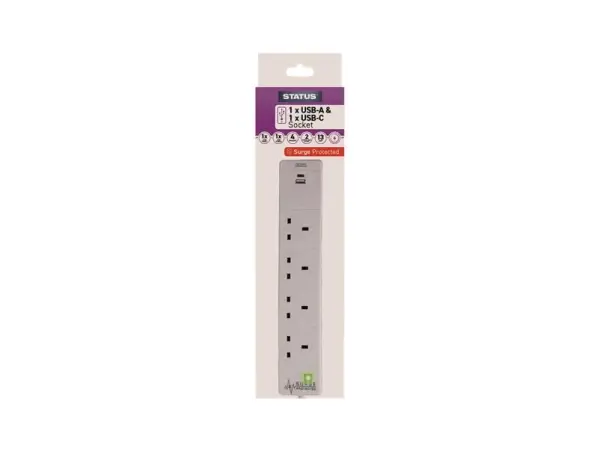 STATUS® Ciabatta Multipresa 4 Prese con 2 Porte USB, Protezione da Sovratension