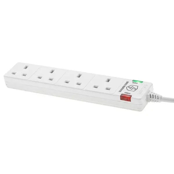 Westminster 4 Gang Surge Protected Mains Extension Lead, 2m, White