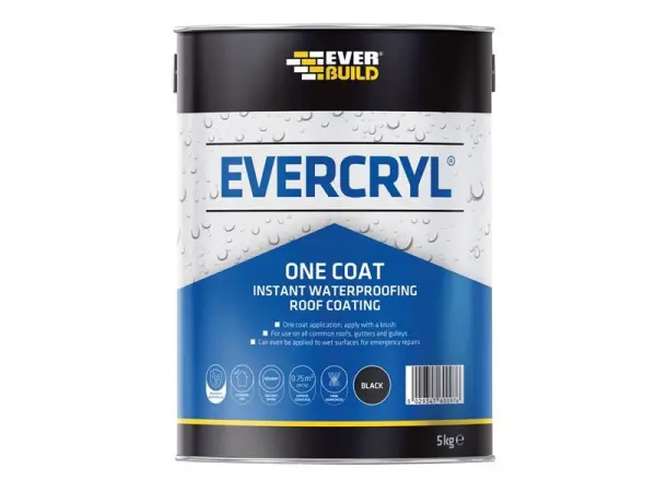 Everbuild Sika EVERCRYL® One Coat Riparazione Tetti, Nero, 5kg