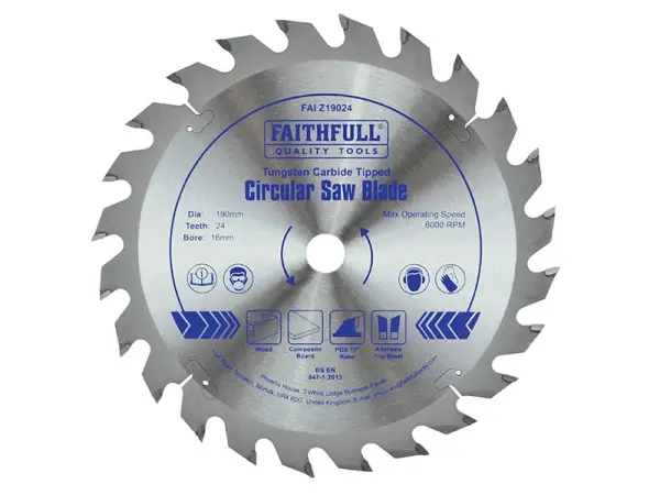 Faithfull Lame de scie circulaire TCT 190mm x 16mm, 24 dents, angle POS
