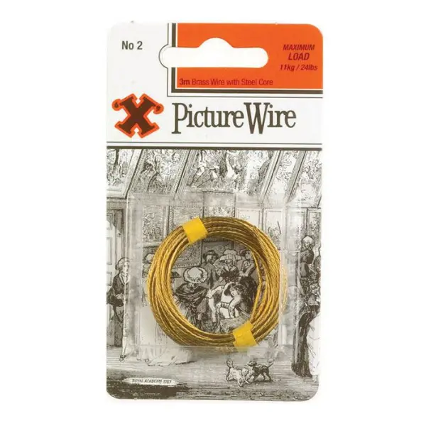 X Brass Picture Wire No. 2 Solid Brass 3m Blister Pack