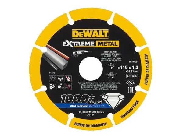Disco de Corte para Metais DeWALT Diamante 115 x 22,23mm, 1,3mm