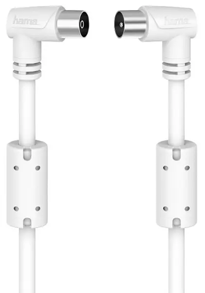HAMA Right-Angled Coaxial Fly Lead, Plug to Socket, 1.5m, White