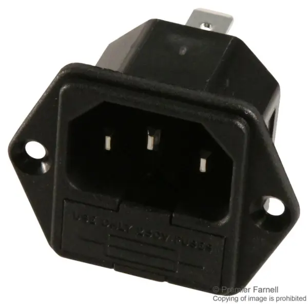 Bulgin PF0001/63 ヒューズ付きIEC C14 フランジインレット 10A 250VAC EN60320-1準拠
