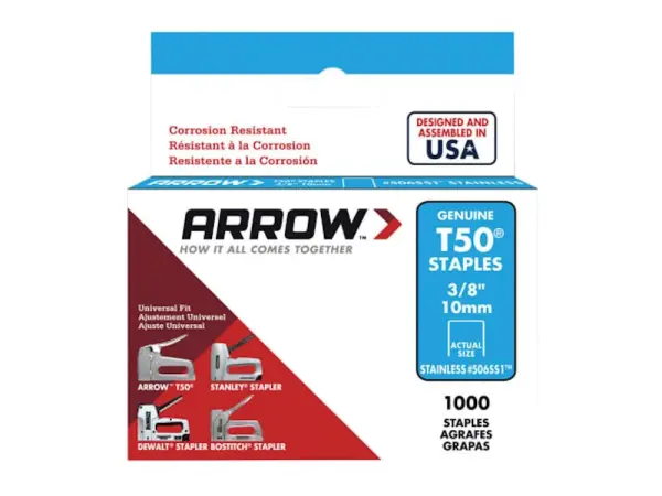 Arrow - Staples Keluli Tahan Karat T50 506SS 10mm (3/8 inci) (Kotak 1000)