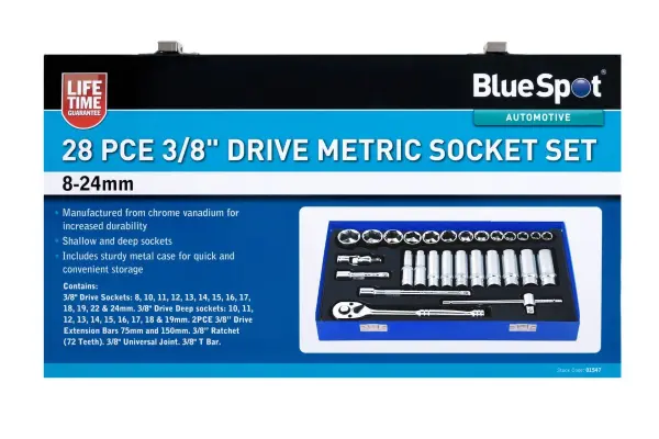 Blue Spot Tools - 28PCE Set Soket Metrik 3/8'' (8-24mm)
