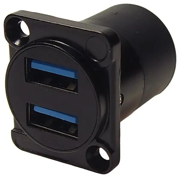 Dual USB 3.0 Type A Feedthrough Panel Mount Connector, Black Metal Frame
