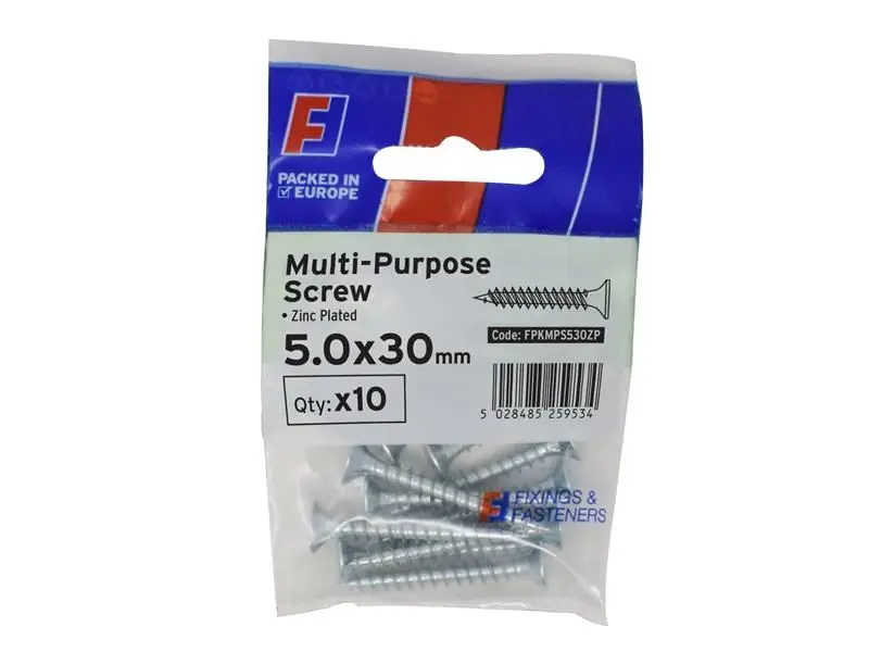 ForgeFix Vite Multiuso Pozidrive, Zincate, CSK, 5.0x30mm, Confezione da 10