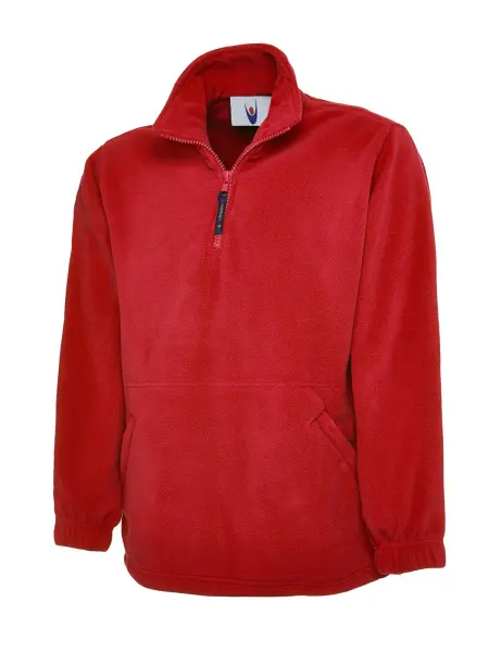 Jaket Fleece Micro Premium 1/4 Zip Uniseks Uneek - Yoke Bulan Sabit, Merah, SaM